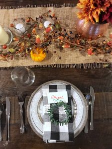Thanksgiving Table Setting #farmhouse #buffalocheck #centerpiece