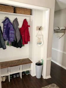 Small Entryway Ideas #coatcloset #mudroom #mudcloset #closetturnedmudroom