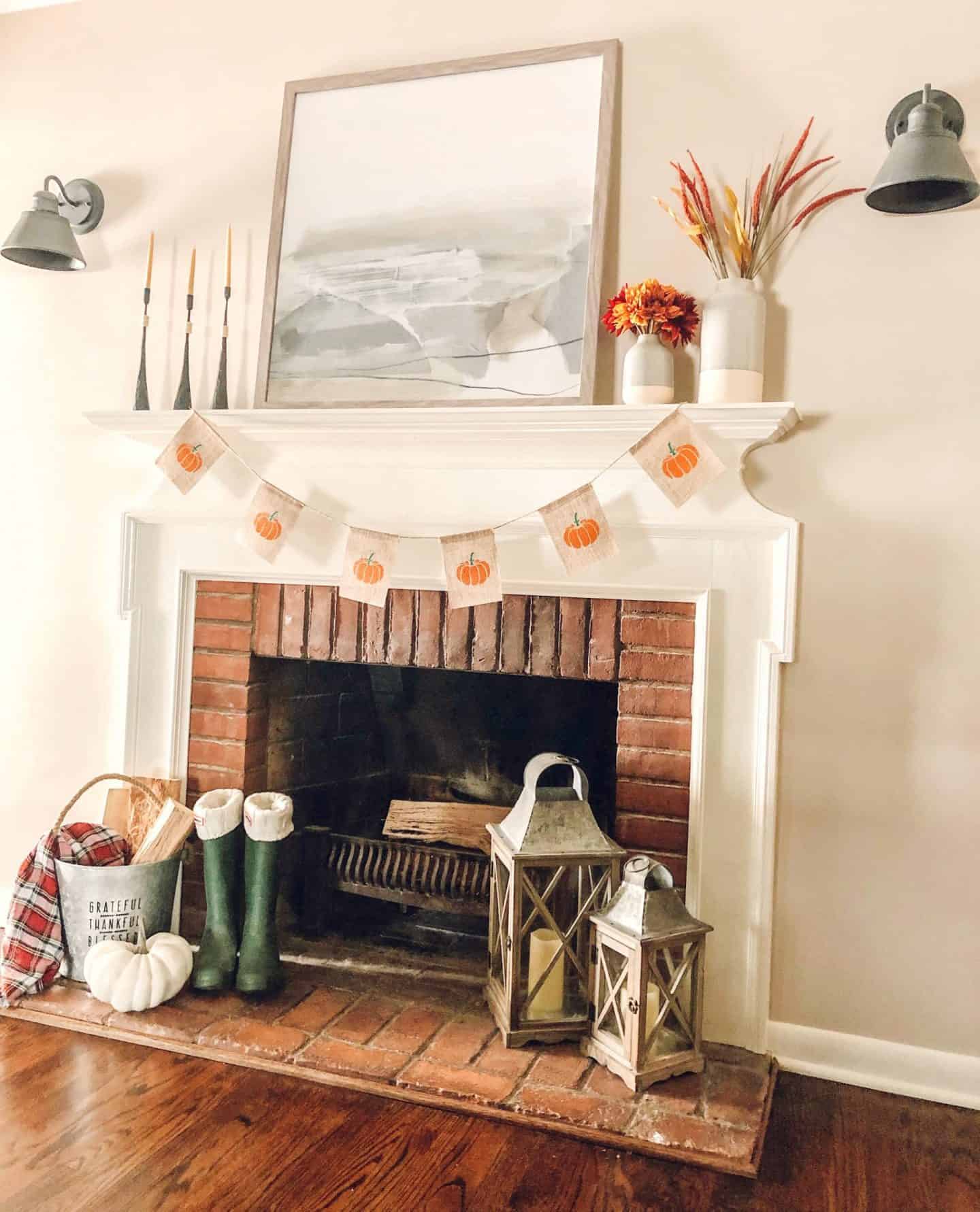 Fall Farmhouse Decor Inspiration #mantle #fireplace #rustic