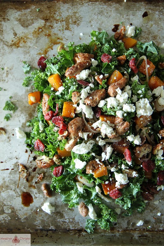 Kale Salad with Roasted Pumpkin, Cranberries and Goat cheese
