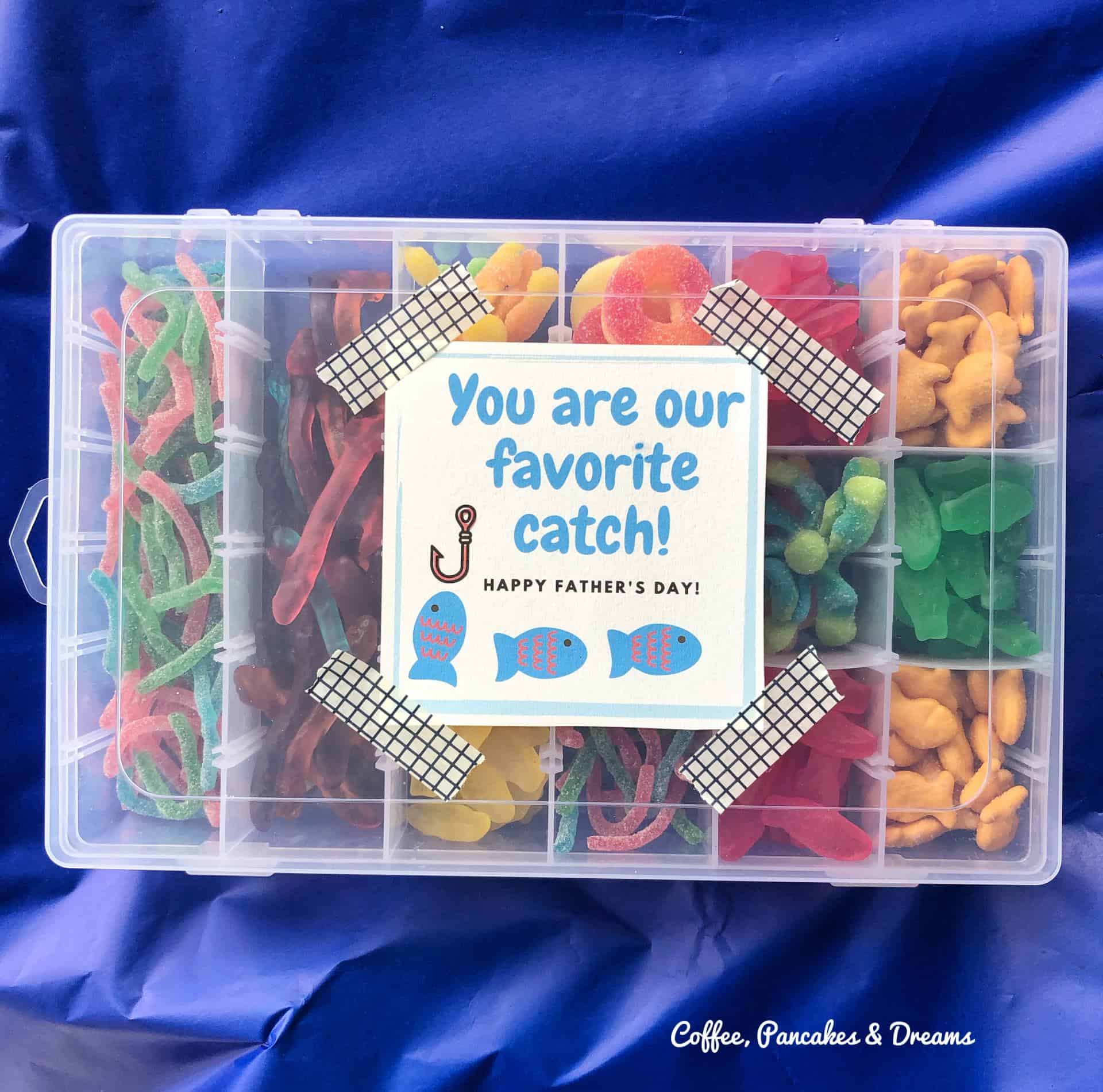 Father's Day Candy Tackle Box Gift Idea with Printable Gift Tag