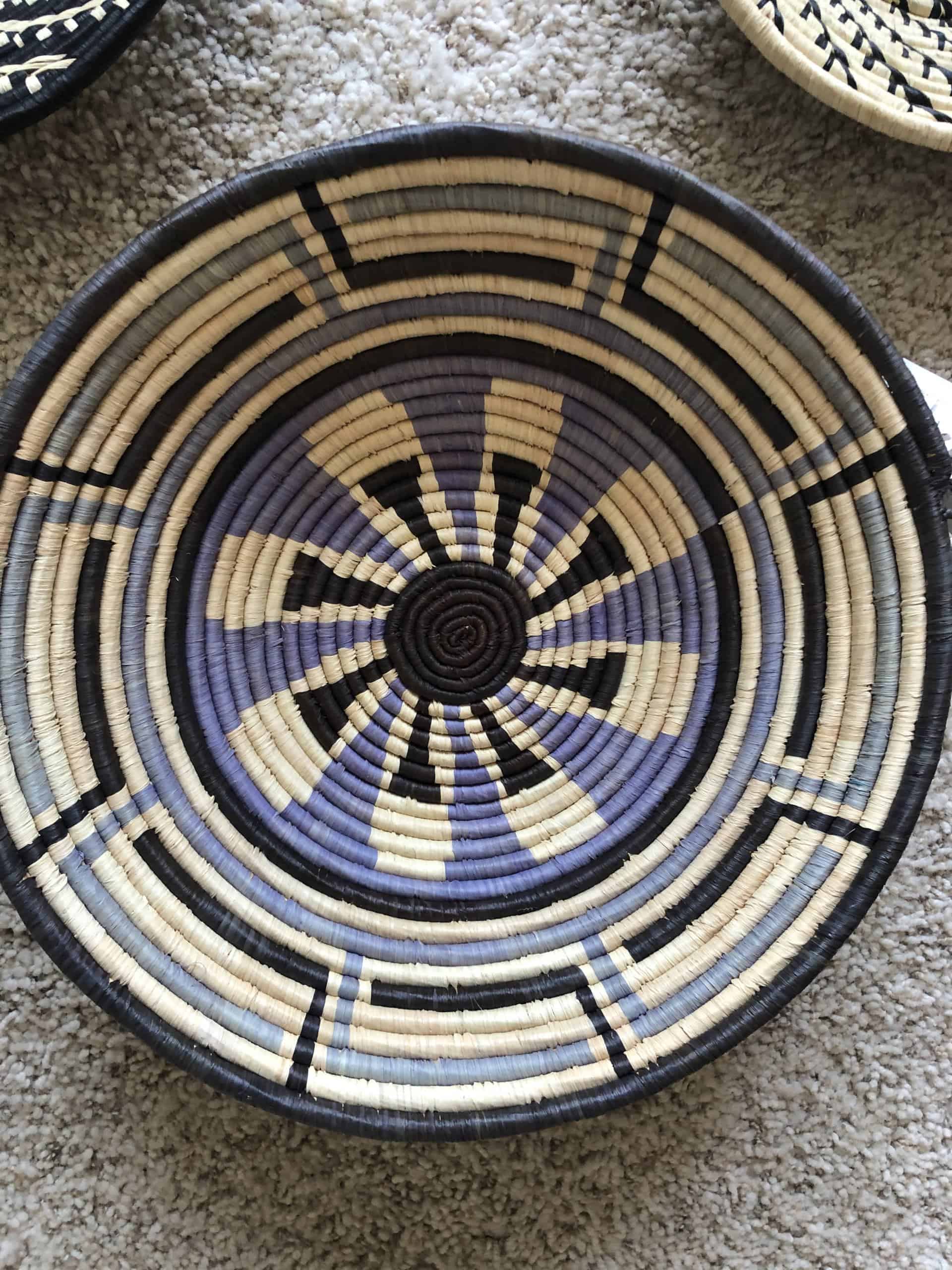 Purple black and white rattan basket
