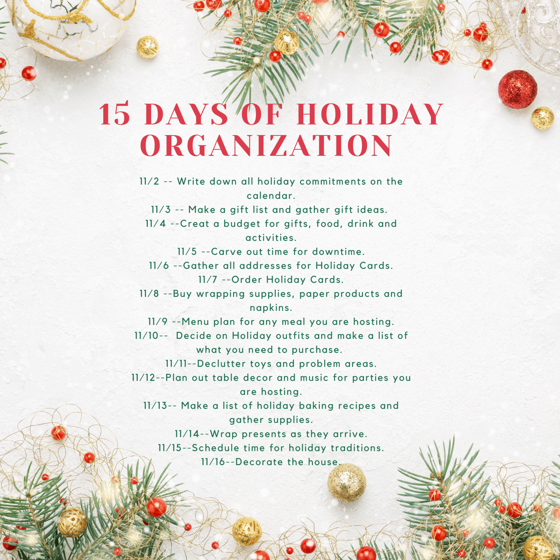 Christmas Organization Schedule