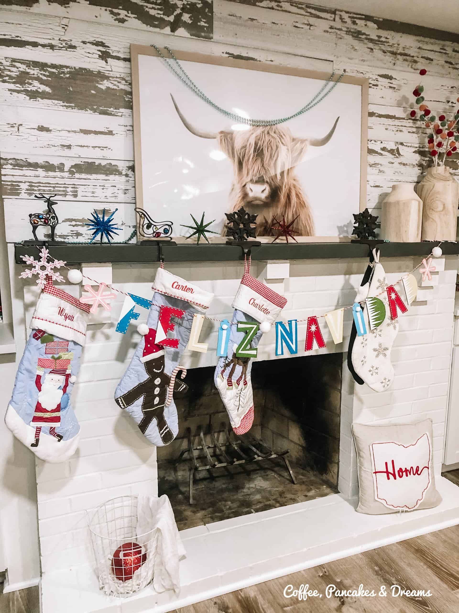 Colorful Christmas Fireplace Mantle 